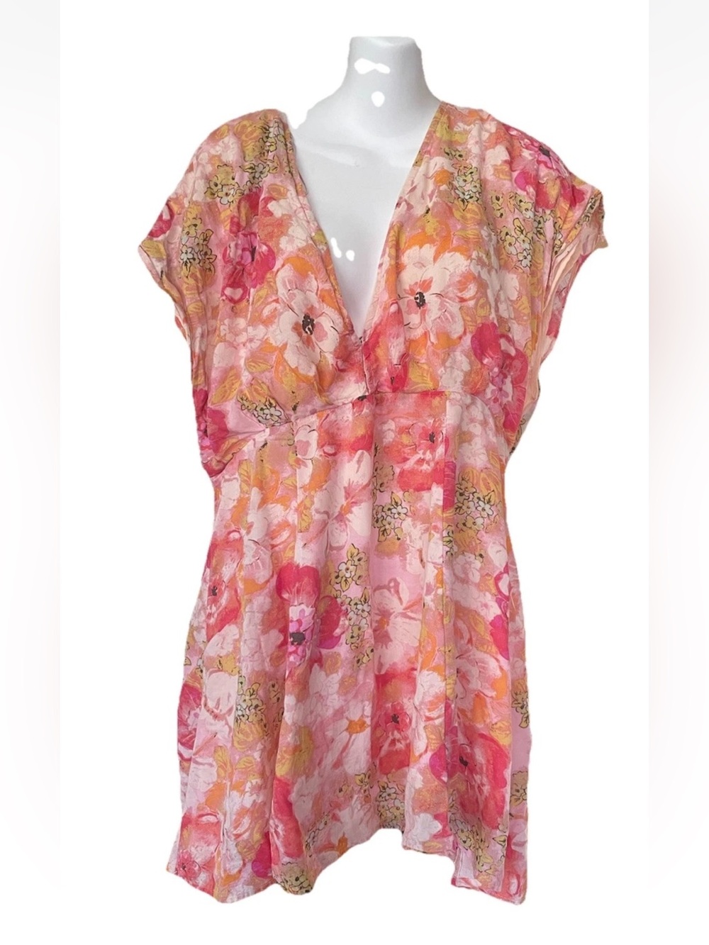 Free People Freddy Tie Mini Dress Multi Floral Boho Summer Womens Size M Pink